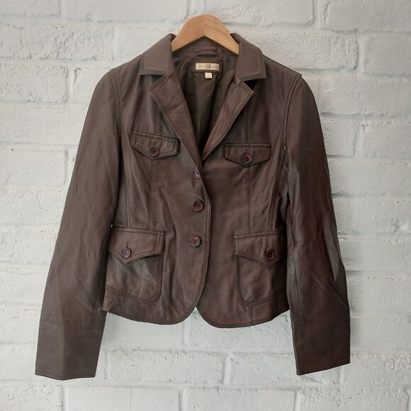 Vintage Wilsons Authentic Leather Jacket Womens Medium / Large Brown Button Up - Picture 2 of 13